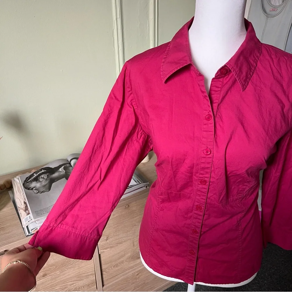 STYLE & CO Maroon Red Pink Petite Stretch Blouse Button Down Cotton Shirt Top 16 - Picture 7 of 15